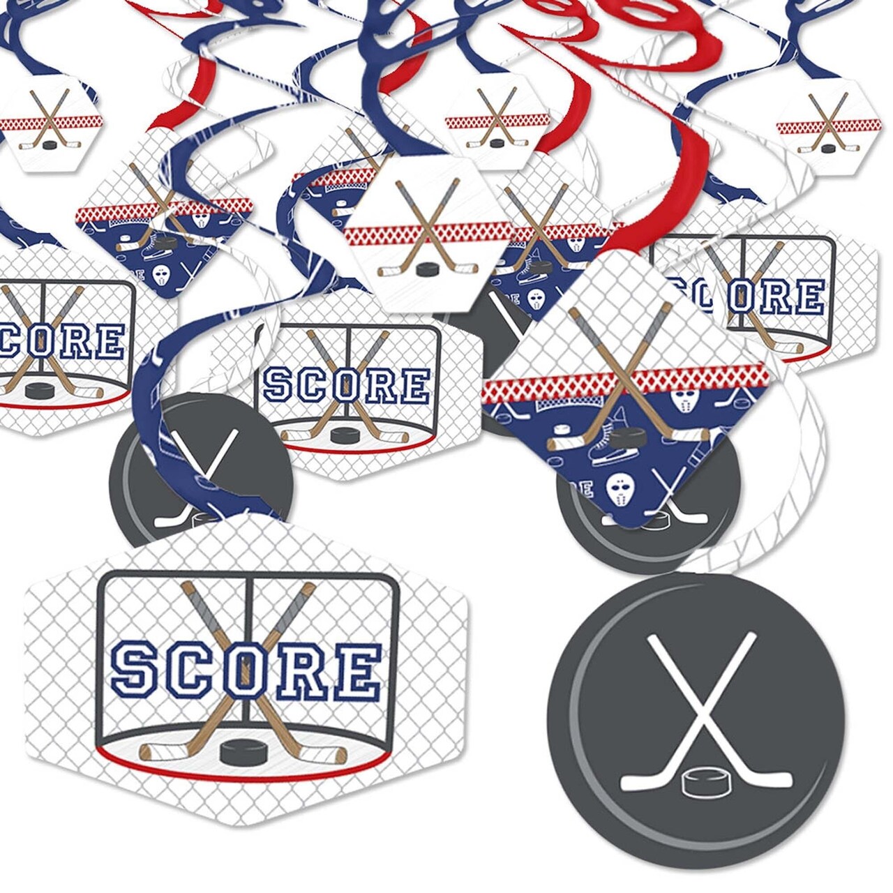 Big Dot of Happiness Shoots and Scores - Hockey - Baby Shower or Birthday Party Hanging Decor - Party Decoration Swirls - Set of 40